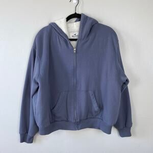 Hollister‎ Faux Fur Lined Hoodie Full Zip Blue Sweatshirt Casual Size Large